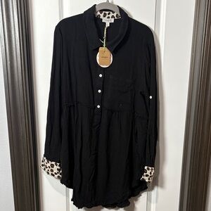 Umgee Black Shirt with Leopard Print Details